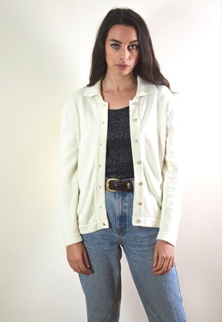 80S VINTAGE CREAM BUTTON UP CARDIGAN