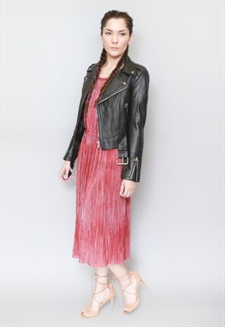 VINTAGE 1970'S STRIPED DEEP PINK MIDI DRESS