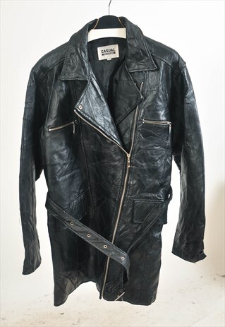VINTAGE 90S real leather biker coat