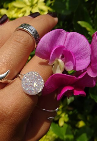 IRIDESCENT DRUZY RING - SILVER BAND