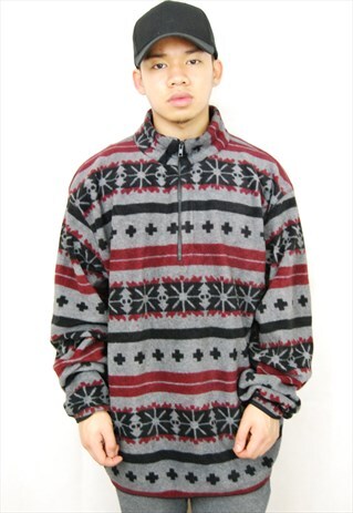 CRAZY PRINT AZTEC 1/4 ZIP FLEECE TOP (1990'S)