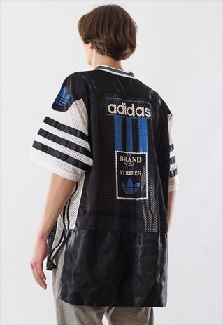 VINTAGE MENS ADIDAS ORIGINALS BIG LOGO MESH JERSEY T SHIRT
