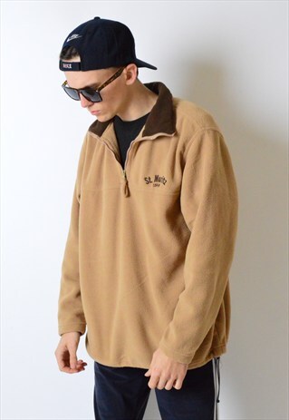 VINTAGE 90S MINIMALIST CAMEL BROWN 1/4 ZIPPER FLEECE JUMPER