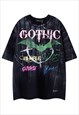 GOTHIC T-SHIRT BAT PRINT TEE ACID WASH PUNK TOP IN PURPLE