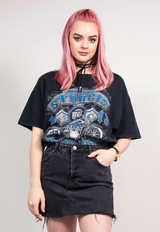 VINTAGE 90'S BLACK MOTORCYCLE RALLY USA T-SHIRT