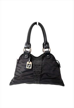 Fendi Shoulder Bag Handbag Black Zucca Zebra Vintage Logo