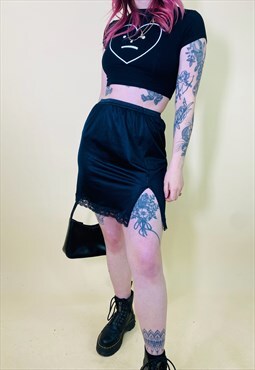 Vintage 00s Y2K 90s Black Satin Mini Skirt