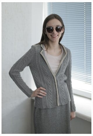 VINTAGE 80'S GREY WOOL KNITTED JACKET