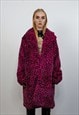 PINK FAUX FUR LEOPARD COAT ANIMAL PRINT TRENCH RAVER BOMBER