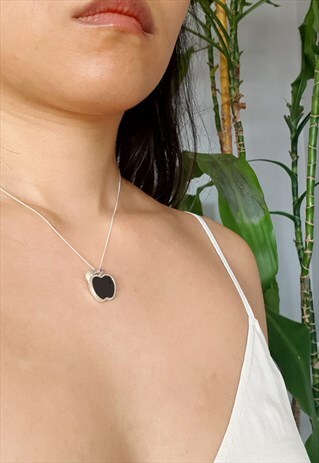 VINTAGE STERLING SILVER BLACK APPLE AND RUBY NECKLACE