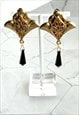 90S SILVER & BLACK DROP STATEMENT EARRINGS VINTAGE JEWELLERY
