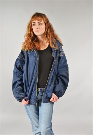 VINTAGE NAVY BLUE PATTERNED BOMBER