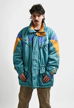 80s retro warm hooded parka ski jacket vintage 90s coat men
