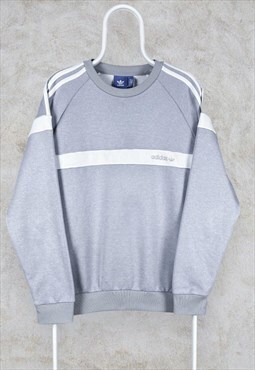 Adidas Originals Sweatshirt Grey White Striped Men's Medium