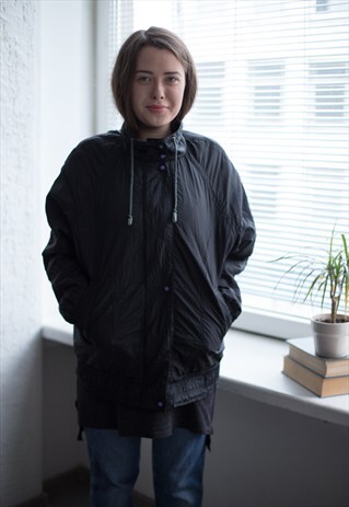 VINTAGE 80'S BLACK LONG SLEEVES SHELL JACKET