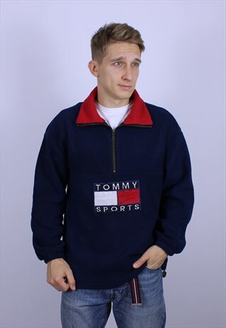 VINTAGE MENS TOMMY HILFIGER BIG LOGO FLEECES