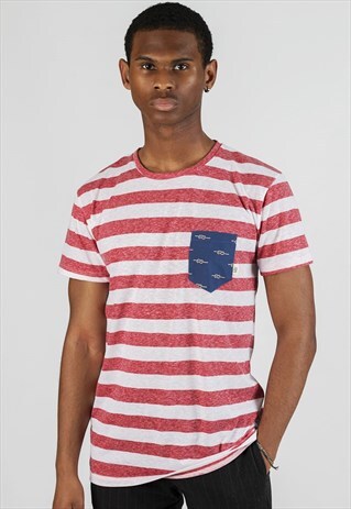 T-SHIRT A RAYURES - ROUGE