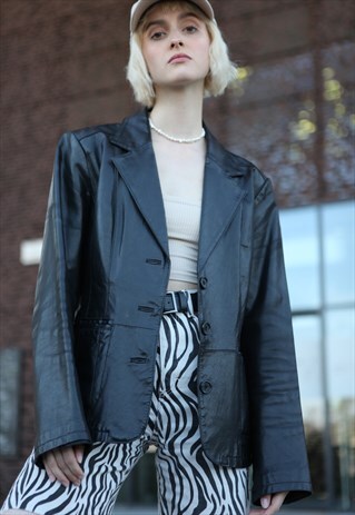 Y2K RAVE TECHNO LEATHER JACKET IN BLACK
