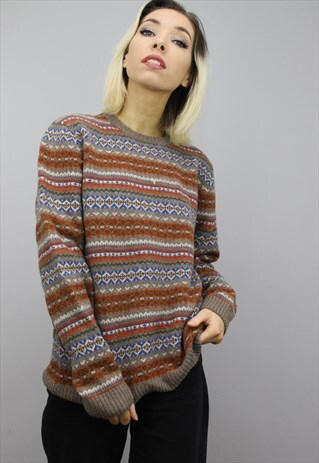 VINTAGE OVERSIZED PATTERNED WOOL JUMPER