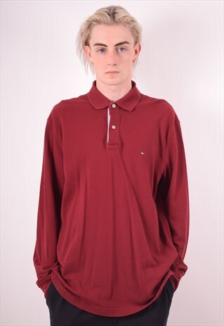 TOMMY HILFIGER MENS VINTAGE POLO SHIRT LONG SLEEVE LARGE 90S