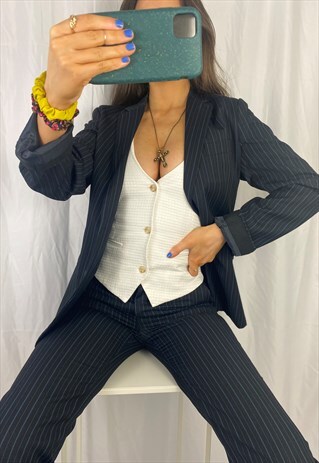 VINTAGE Y2K NEXT BLACK PINSTRIPE SUIT.
