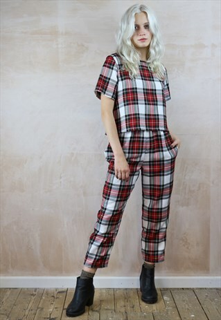 WHITE TARTAN CROP PEG PANTS & TOP CO-ORDINATES