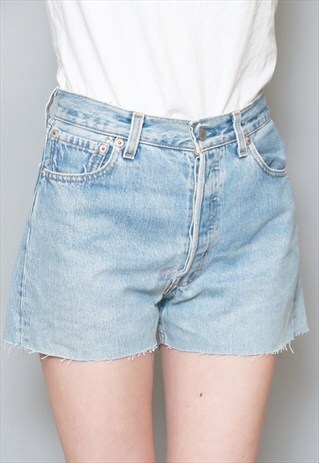 VINTAGE 1990'S LEVI'S LIGHT BLUE RAW HEM DENIM SHORTS