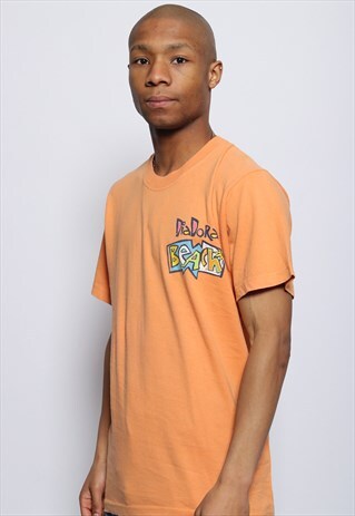 VINTAGE DIADORA BIG SPELL OUT LOGO PATTERN T-SHIRT ORANGE