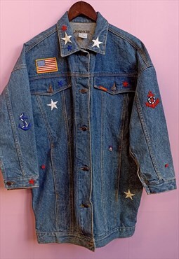 Vintage 1990s patches long denim jacket