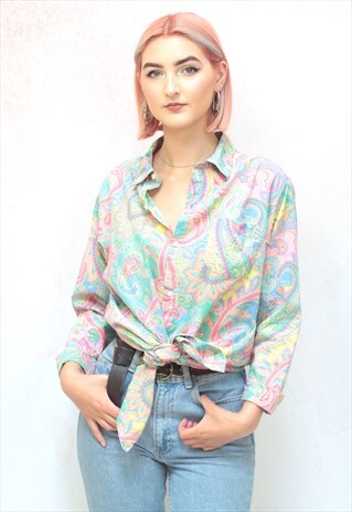 1990S VINTAGE MULTICOLOURED PAISLEY VISCOSE BLOUSE