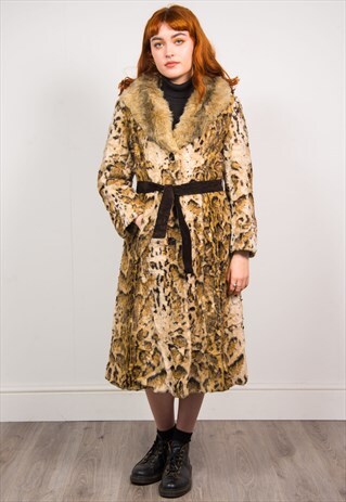 VINTAGE 90'S LEOPARD PRINT FAUX FUR MIDI COAT