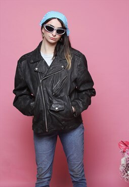 Black 90's Vintage Leather Over Sized Jacket