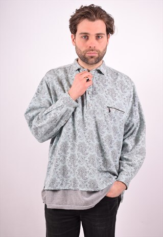 MENS VINTAGE PULLOVER FLANNEL SHIRT XL TURQUOISE 90S