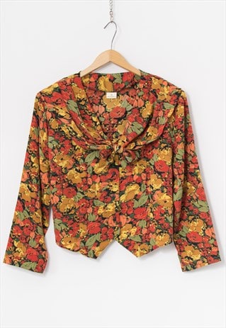 VINTAGE 80'S FLORAL BLOUSE WITH SAILOR COLLAR IN MULTI