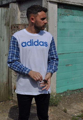 90'S GRUNGE ADIDAS REWORK T WITH VINTAGE CHECK SHIRT SLEEVES