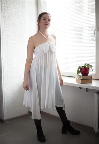 VINTAGE 80'S WHITE SWING SLEEVELESS DRESS