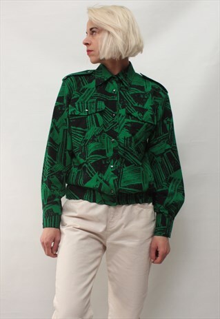 VINTAGE 70' UNIQUE GUY LAROCHE GREEN WOOL SHIRT