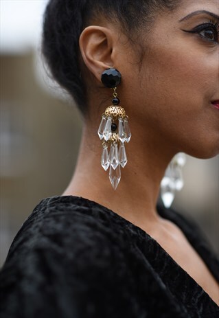 VINTAGE 80'S LARGE CHANDELIER CLIP ON EARRINGS