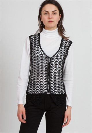 VINTAGE BLACK SLEEVELESS SEE THROUGH KNIT TOP