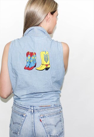 VINTAGE WESTERN EMBROIDERED DENIM SHIRT