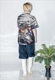 Y2K VINTAGE COOL RAVE ANIME PRINT SHIRT IN GREY & BLACK