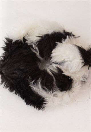 COW PRINT HANDMADE FAUX FUR SCRUNCHIE