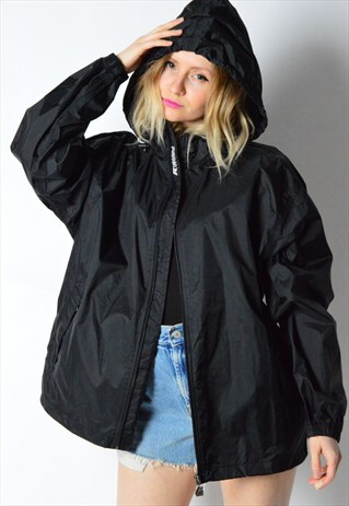 K-WAY VINTAGE 90S BLACK MINIMALIST RAIN COAT