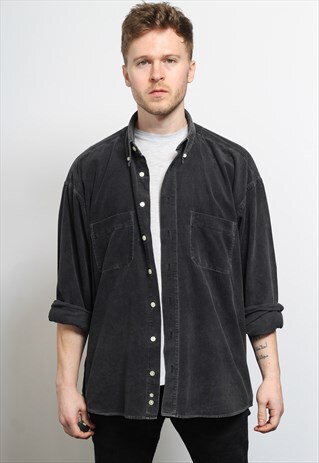 VINTAGE CORDUROY CORD SHIRT BLACK