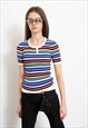 VINTAGE 90S STRIPED KNITTED TOP BUTTON UP PREPPY