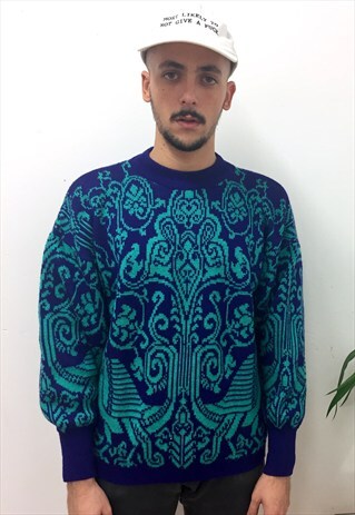 VINTAGE BLUE AND PURPLE 80S JUMPER FRESH PRINCE TYPE