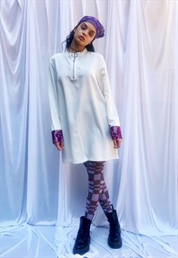 Vintage 1970s Festival White Mini Dress Shirt