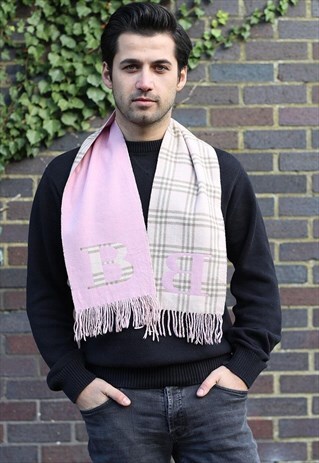 VINTAGE CASHMERE LAMBSWOOL CHECKED SCARF PINK-AS108