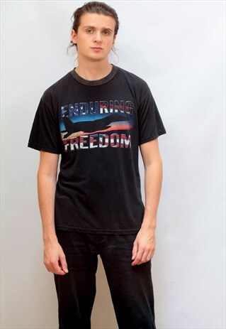 VINTAGE 'FREEDOM' PRINT T-SHIRT IN BLACK