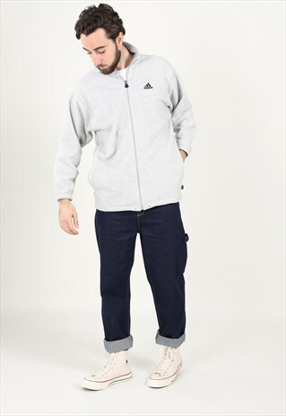 VINTAGE 90S ADIDAS ZIP UP FLEECE TOP IN GREY